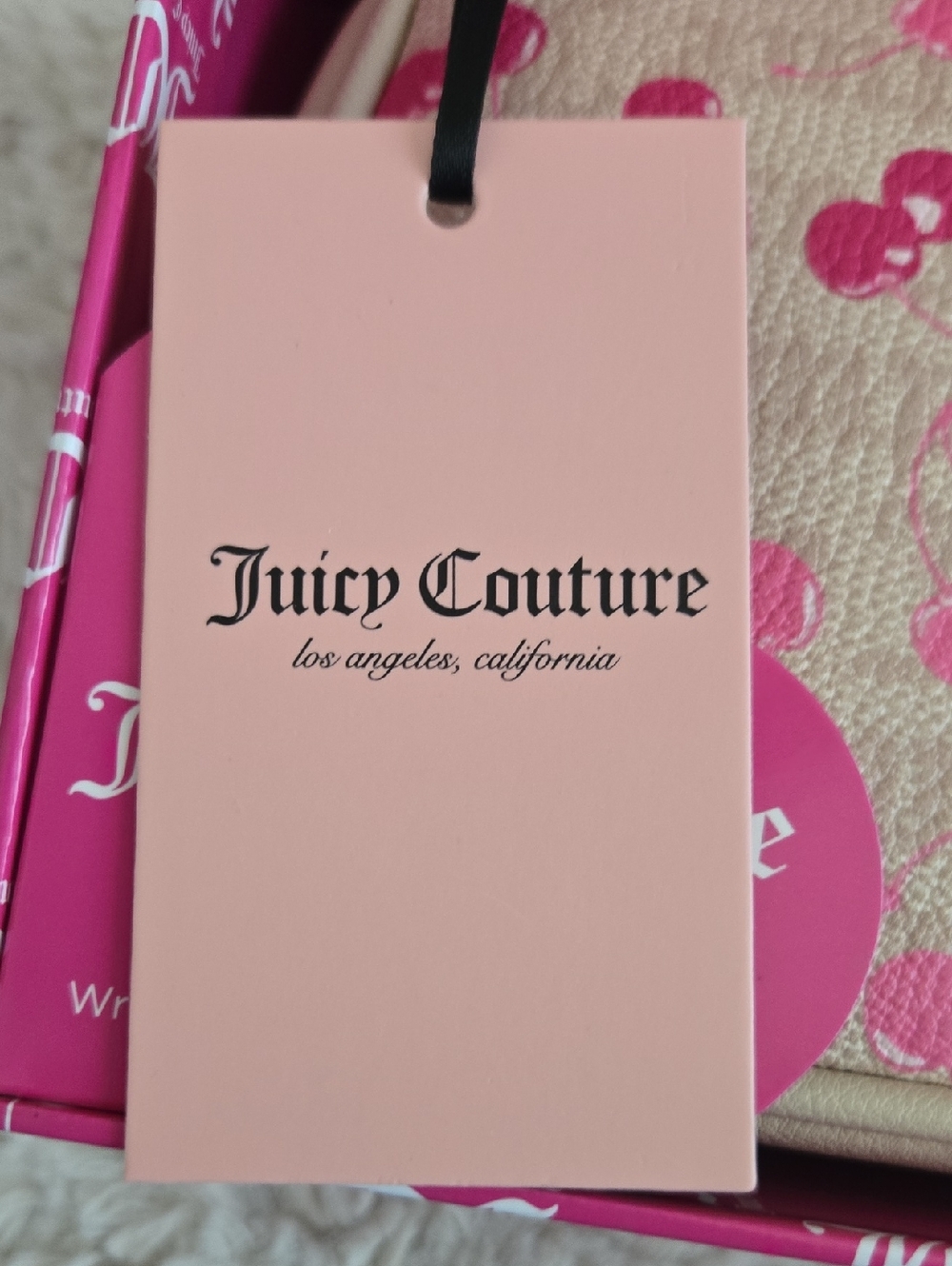 Juicy Couture Cream Crossbody with Pink Cherry Print and Gold Chain Strap - Picture 2 of 6